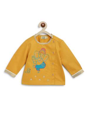 Yellow embroidered cotton kurta set 5