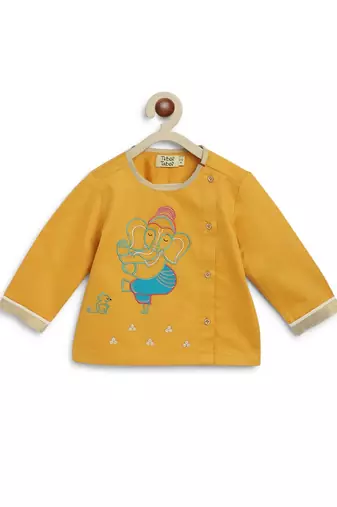Yellow embroidered cotton kurta set