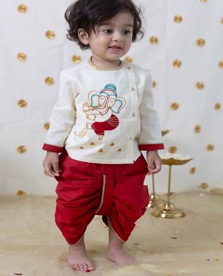 Cream embroidered cotton kurta set 1