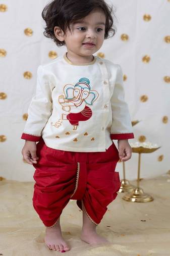 Cream embroidered cotton kurta set