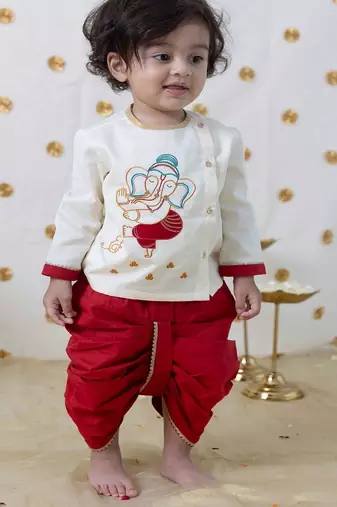 Cream embroidered cotton kurta set