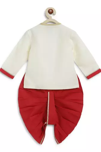 Cream embroidered cotton kurta set