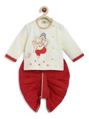 Cream embroidered cotton kurta set 4