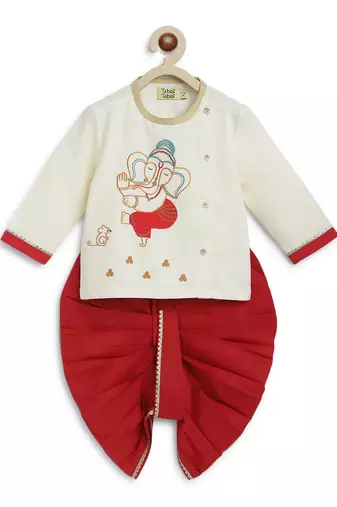 Cream embroidered cotton kurta set