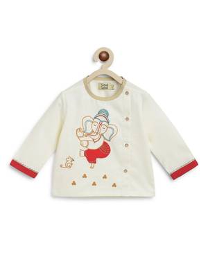 Cream embroidered cotton kurta set 5