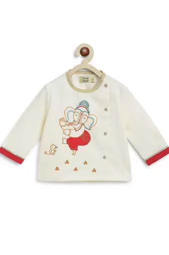 Cream embroidered cotton kurta set