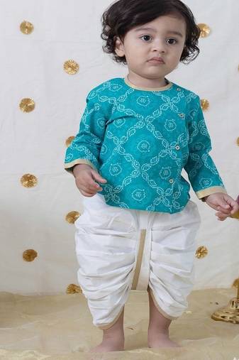 Blue printed cotton kurta set