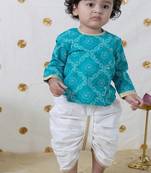 Blue printed cotton kurta set