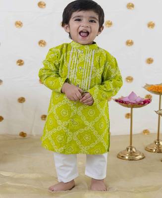 Green printed cotton kurta set 1