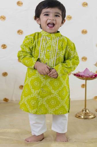 Green printed cotton kurta set
