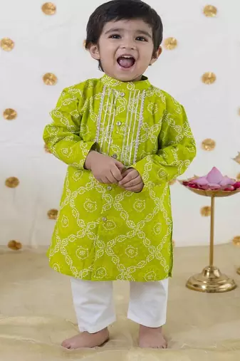 Green printed cotton kurta set