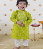 Green printed cotton kurta set