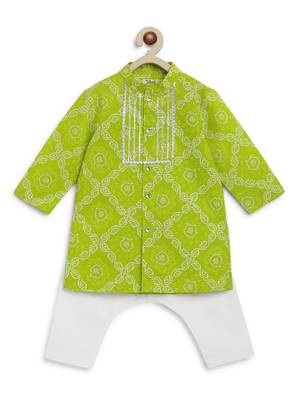 Green printed cotton kurta set 3