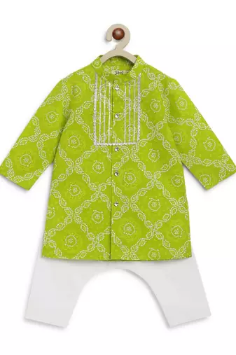 Green printed cotton kurta set