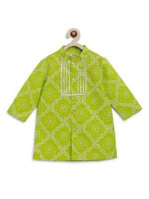 Green printed cotton kurta set 4