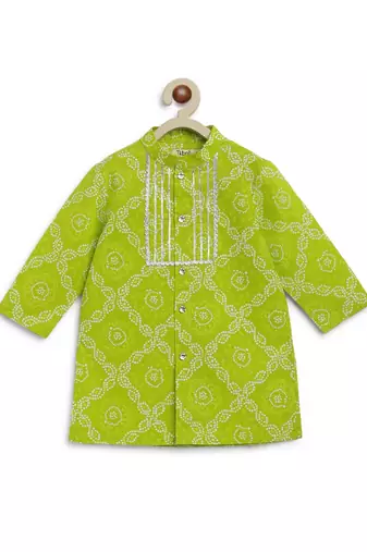 Green printed cotton kurta set