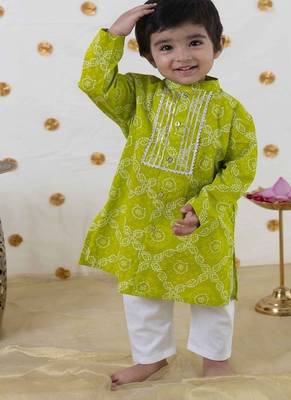 Green printed cotton kurta set 5
