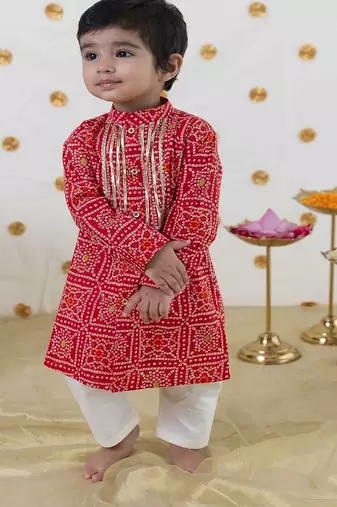 Red printed cotton kurta set