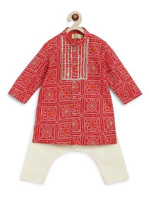 Red printed cotton kurta set 3