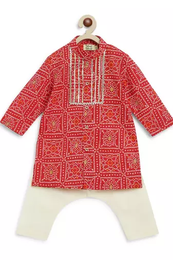 Red printed cotton kurta set