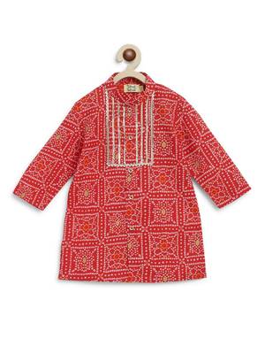 Red printed cotton kurta set 4