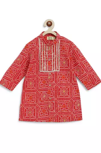 Red printed cotton kurta set