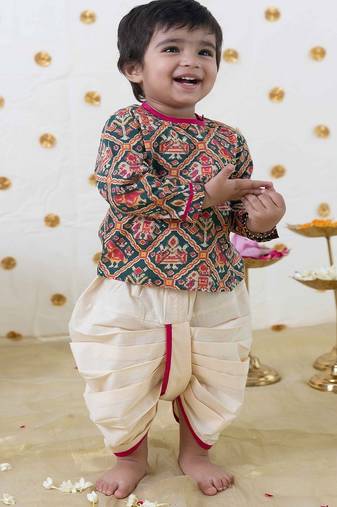 Green printed cotton kurta set