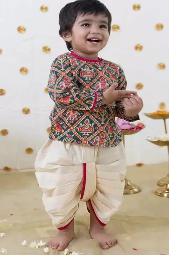 Green printed cotton kurta set