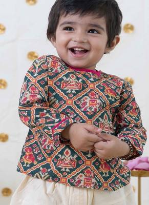 Green printed cotton kurta set 2