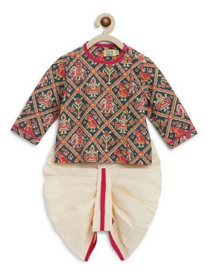 Green printed cotton kurta set 4