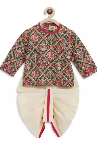 Green printed cotton kurta set