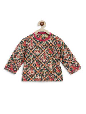 Green printed cotton kurta set 5
