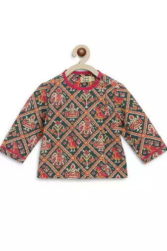 Green printed cotton kurta set