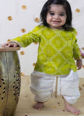 Green printed cotton kurta set 1