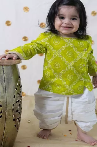 Green printed cotton kurta set