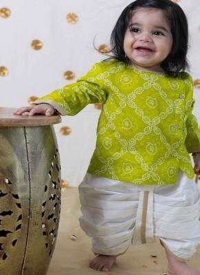 Green printed cotton kurta set 2