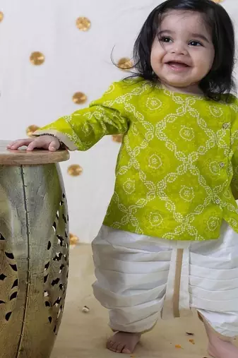 Green printed cotton kurta set