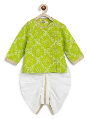 Green printed cotton kurta set 4
