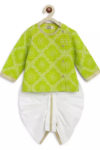 Green printed cotton kurta set