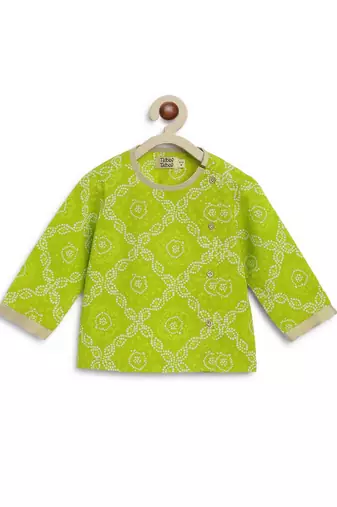Green printed cotton kurta set