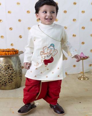Cream embroidered cotton kurta set 1