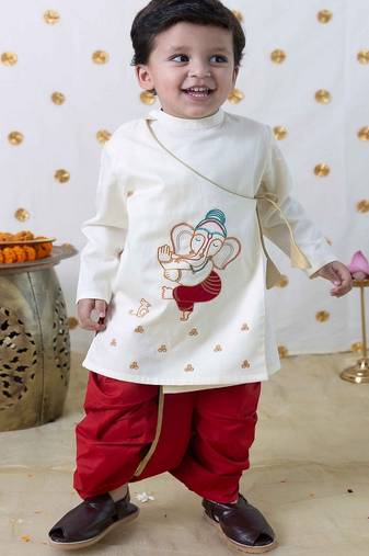 Cream embroidered cotton kurta set