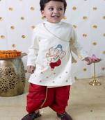 Cream embroidered cotton kurta set