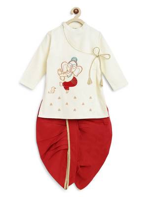 Cream embroidered cotton kurta set 3