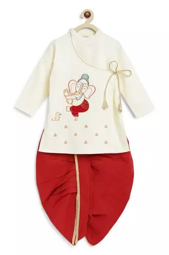 Cream embroidered cotton kurta set