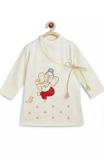 Cream embroidered cotton kurta set