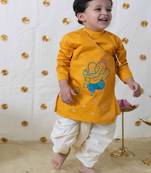 Yellow embroidered cotton kurta set
