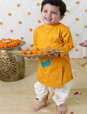 Yellow embroidered cotton kurta set 2