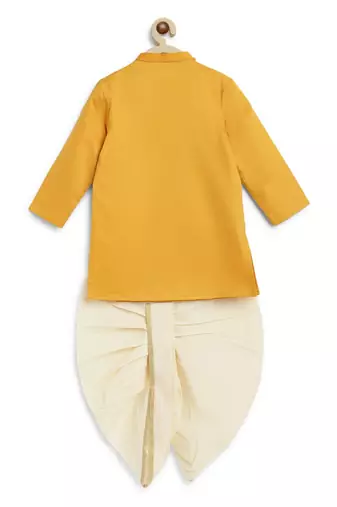 Yellow embroidered cotton kurta set