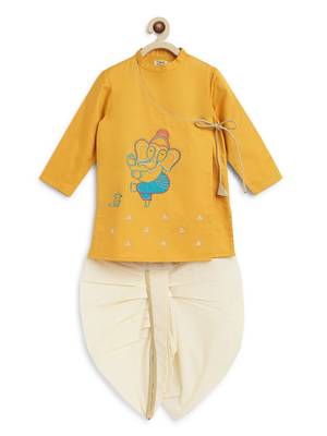 Yellow embroidered cotton kurta set 5